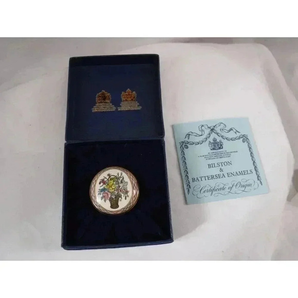 Enamel Box Halcyon Days "Flower Basket" Snuff Pill Jewelry Trinket Mother's Day - Picture 2 of 5